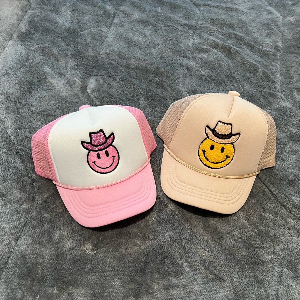 Two! Brand New Smiley Face Trucker Hat